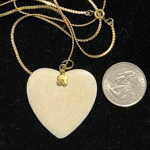 Vintage Ivory Bone Heart Pendant with 12K G F necklace 24”